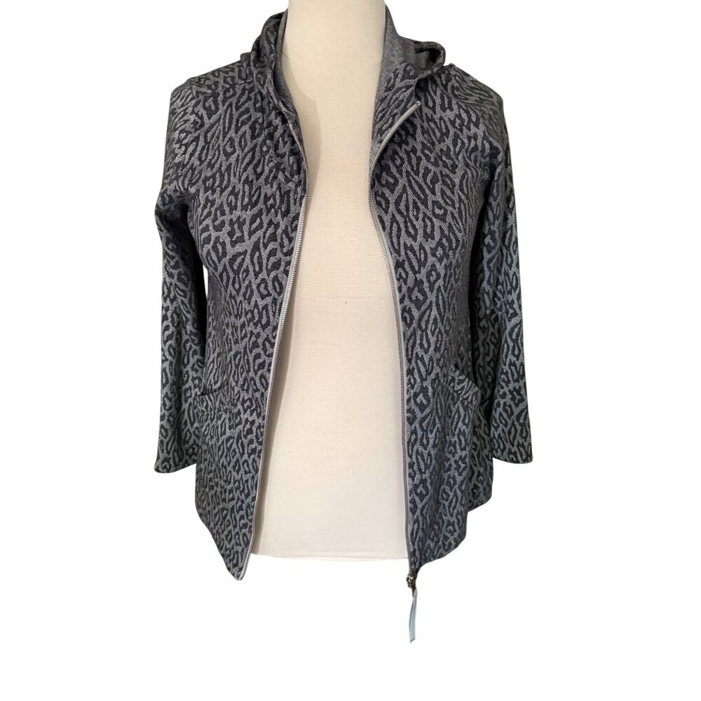 Soft Surroundings Size S Womens Gray Lyra Leopard Print Full Zip Hoodie - Picture 1 of 16